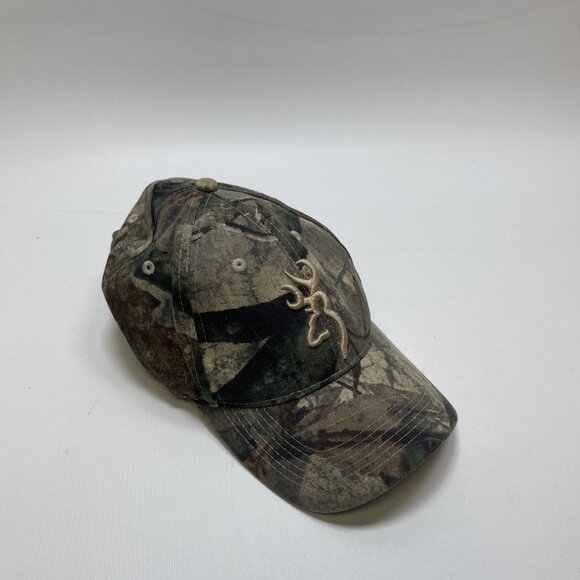 Browning Woodland Camo Strapback Hunting Hat Cap Outdoor Fishing Firearms - Picture 6 of 10